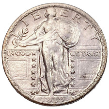 1919-s 25c Standing liberty Quarter Dollar Choice Choice AU Key Date