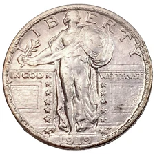 1919-s 25c Standing liberty Quarter Dollar Choice Choice AU Key Date