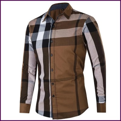 Mens Plaid Shirt Engineered Stripes Stretch Button Up New Casual Dress
