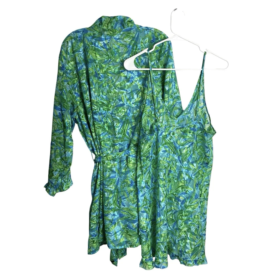 Morgan Taylor Intimates Chemise & Bata Mujer M Verde Azul Floral Cinturón Volantes Foto 2 de 4