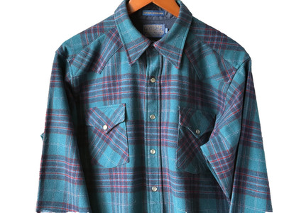 PENDLETON Made in USA High Grade Western Wear Green SZ L Long Wool Flannel Shirt