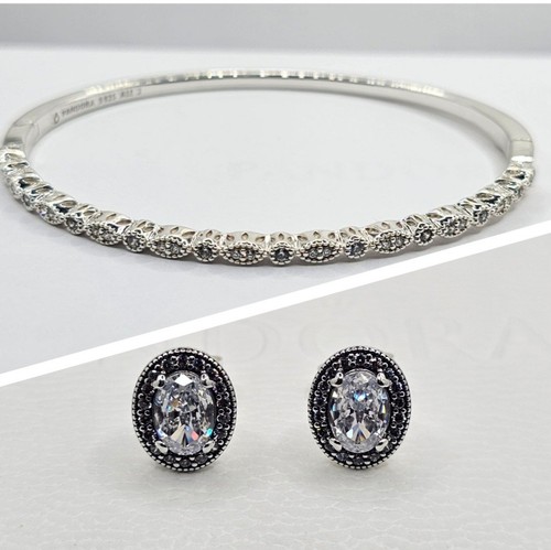 🎁  3Pc Authentic Pandora BRACELET & EARRINGS GIFT SET 