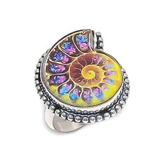 Ammonite Fossil Gemstone Handmade 925 Sterling Silver Jewelry Ring Size 8 y350