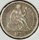 1876-CC Seated Liberty Silver Dime 10c VF condition