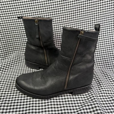 Coclico Lumin Shearling Boots Black Leather Zip Ankle Boots EU 41 Made in Spain