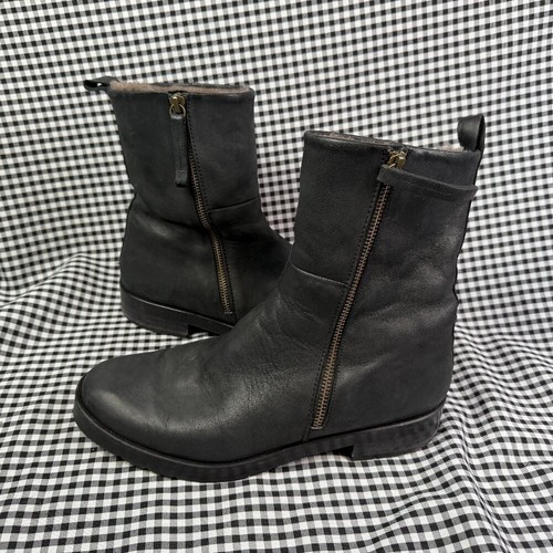 Coclico Lumin Shearling Boots Black Leather Zip Ankle Boots EU 41 Made in Spain