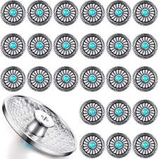 Janinka 24 Pcs Faux Turquoise round Conchos Sunflower Decorative Buckle Metal Su