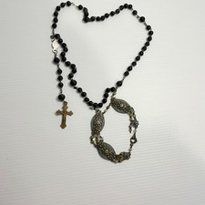 Rosary Beads Antique France Wood Black INRI Crucifix Jerusalem 1900s Rare Find
