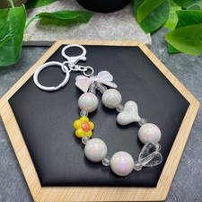 6  Stainless Steel Heart Bow Acrylic Bead Keychain Purse Backpack New C799