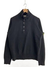 STONE ISLAND Knit Sweater Thick L Wool BLK Plain 511558A3 Used