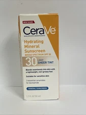 CeraVe Hydrating Mineral Sunscreen SPF 30 Light Sheer Tint  1.7 oz Exp 06/26 & +