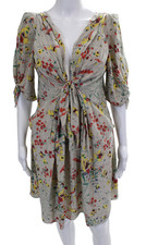 Baraschi Women Wrap Dress Multicolor Silk V-Neck 3/4 Sleeve Mini Size M