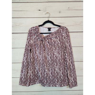 Ann Taylor Burgundy Geometric Twisted Neck Long Sleeve Blouse Top Size Large