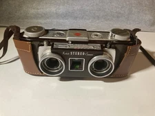 Vintage Kodak Stereo Camera with Leather Case, Uses 35mm Film, 3D Photography