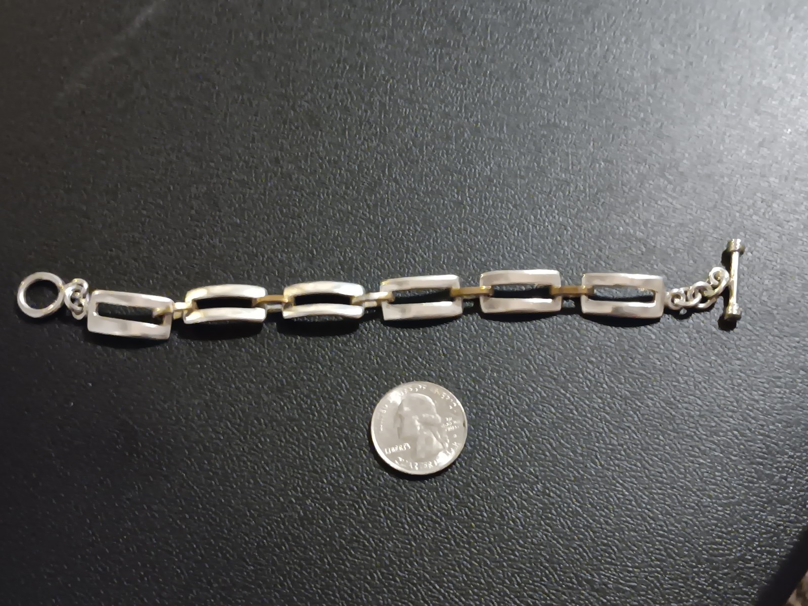 7" Sterling Silver Rectangular Link Chain Bracelet - image 1