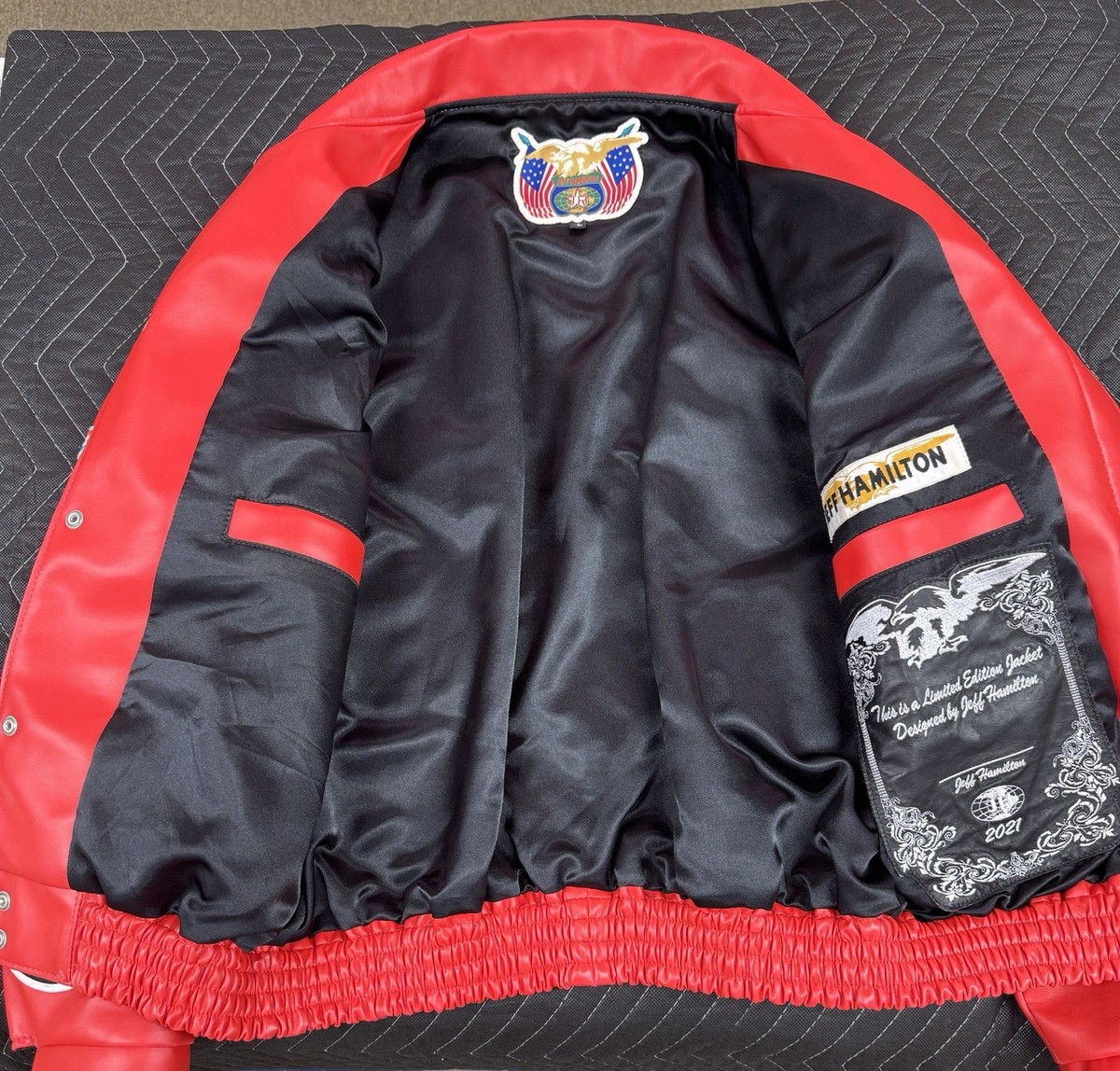 Jeff Hamilton NBA Collage Vegan Leather Jacket - Red Men's Size L