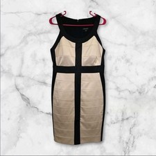 Signature by Sangria Midi Sexy Bodycon Bandage Dress, Beige/Black, Size 14
