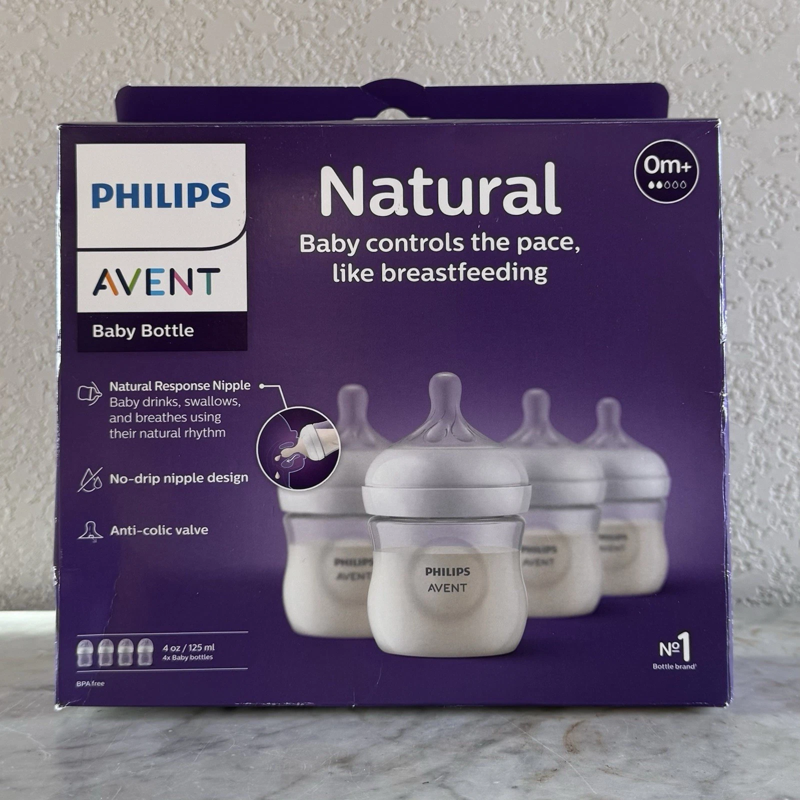 Philips Avent Natural Response Baby Bottle 4 Pack 4oz w 4 Sz 1 & 4 Sz 2 Nipples