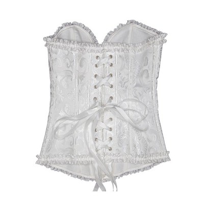 White Deluxe Satin Corset Burlesque Fancy Dress Costume Basque