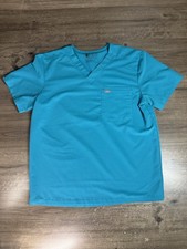 FIGS Women  s Teal V-Neck Scrub Workwear Short Sleeve Top Shirt Large