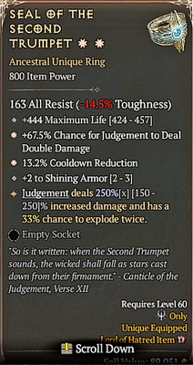  DIABLO 4 Season 11   2GA Ring Seal of the Second Trumpet+444 Maximum life