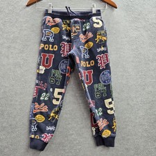 Polo Ralph Lauren Boy Pants 6 Blue Graphic Sweatpants Fleece Collegiate Logos