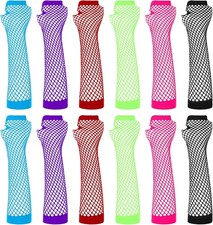 6 Pairs Neon Fishnet Gloves Long Fingerless Arm Sleeves for Cosplay...