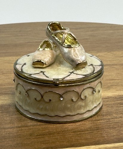 Enamel Jeweled Hinged Metal Trinket Box Ballerina Shoes Ballet Slippers