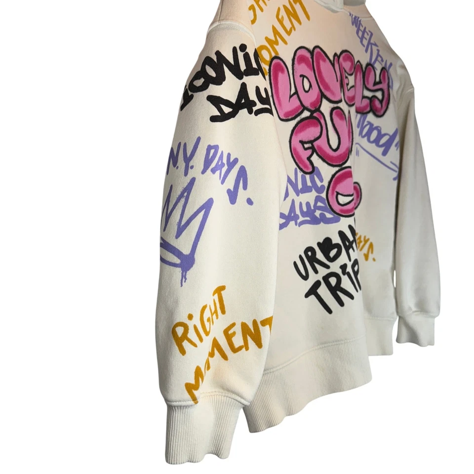 Zara Lovely Fun Club Urban Trip Oversized Cream Unisex Hoodie Kids size 9 - Image 4 of 4