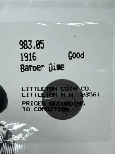 1916 Barber Dime Good Condition Scarce Coin ~ Littleton Coin Co