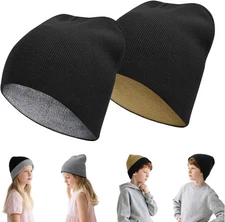 Rosoz Kids Knit Beanie Boys Girls K-2pack-black/Lightgrey+black/Beige 