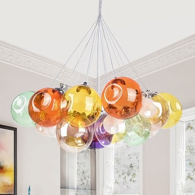 Modern Led Glass Bubble Chandelier Colorful Lighting Dining Room Pendant Suspens