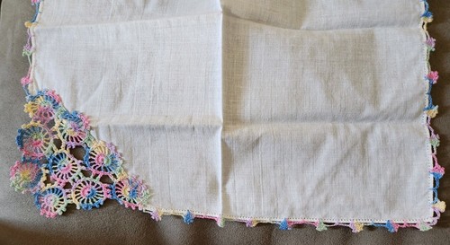 Vintage Crocheted Tatted Multi-colored Handkerchief - Picture 6 of 8