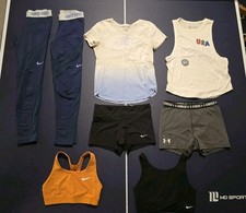 Lot of 8 Nike Under Armour Youth Large Shorts Legging Tank T-Shirt Sports Bra
