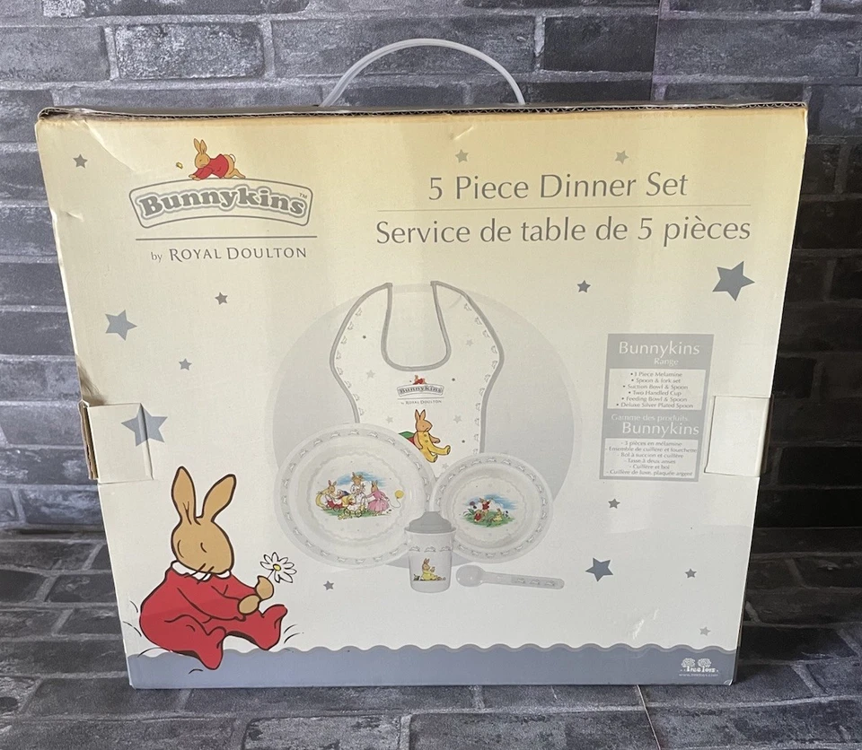 Bunnykins Royal Doulton 5 Piece Dinner Set Plate Bowl Spoon Sipper Bib 2008 New - image 2 of 4