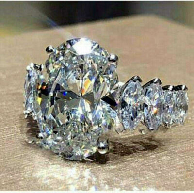 Gorgeous Women Silver Plated Rings Oval Cut White Sapphire Sz 6-10  Simulated