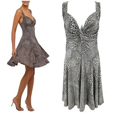 Norma Kamali Dress Womens Medium Animal Print Stretch Flare Party Cocktail 