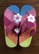 Gymboree Girls Swim Shop Flower Rainbow Pink Flip Flops Shoes Size 2-3