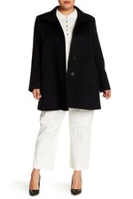$1100 Fleurette Funnel Neck Wool Coat Plus Size Black Classy 24