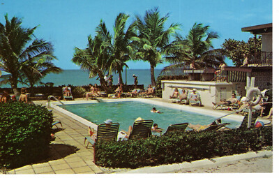 #ad Vintage Postcard FL Sarasota Silver Beach Resort Pool Beach Swimmers 1516 $1.89