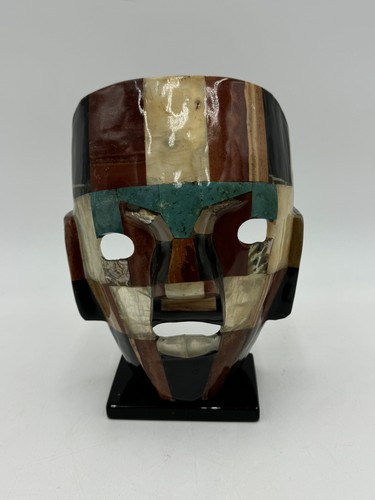 Mexican Mayan Aztec Death Mask Natural Stone Turquoise Burial Sculpture Folk Art - 第 1/10 張圖片