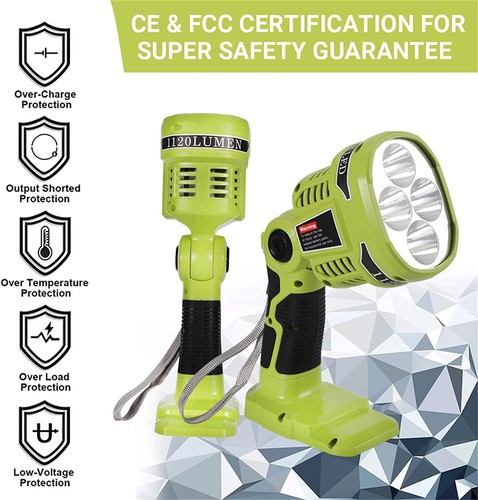 18W 1250LM LED Flashlight Compatible with Ryobi 18v Battery Powered Work Light - Picture 14 of 35