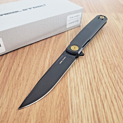 Real Steel G-Frame Folding Knife 3.46 N690 Stainless Blade Black Titanium Handle