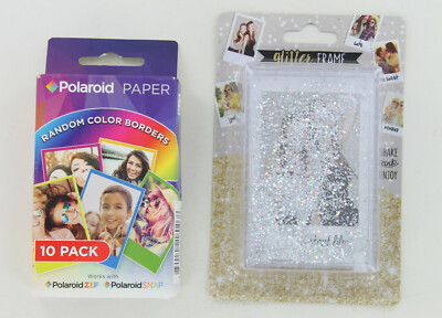New  Polaroid Random Color Borders Paper 10 pack & Glitter Frame