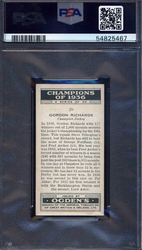 1937 Ogden's Ltd. Champions Of 1936 #29 Gordon Richards PSA 7 - Picture 2 of 2