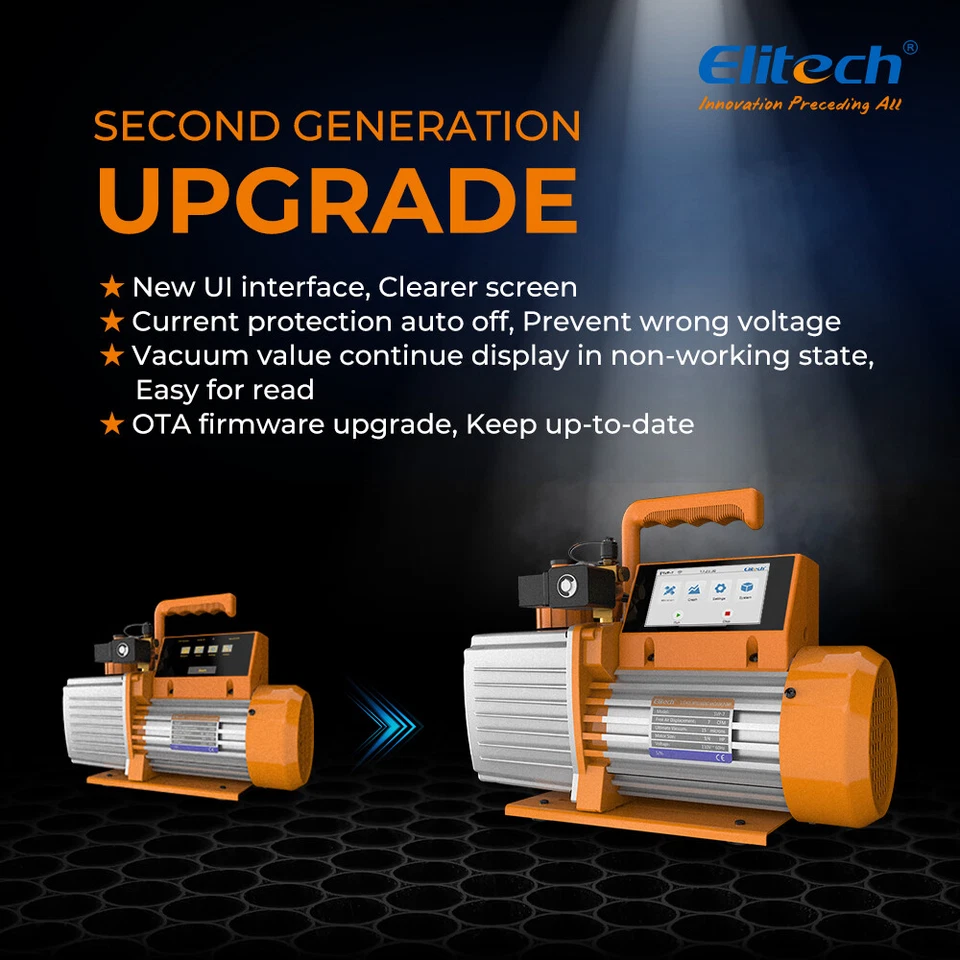 Bomba de vacío de paletas rotativas Elitech SVP-12 12CFM 2 etapas refrigerante inteligente HVAC Foto 4 de 4