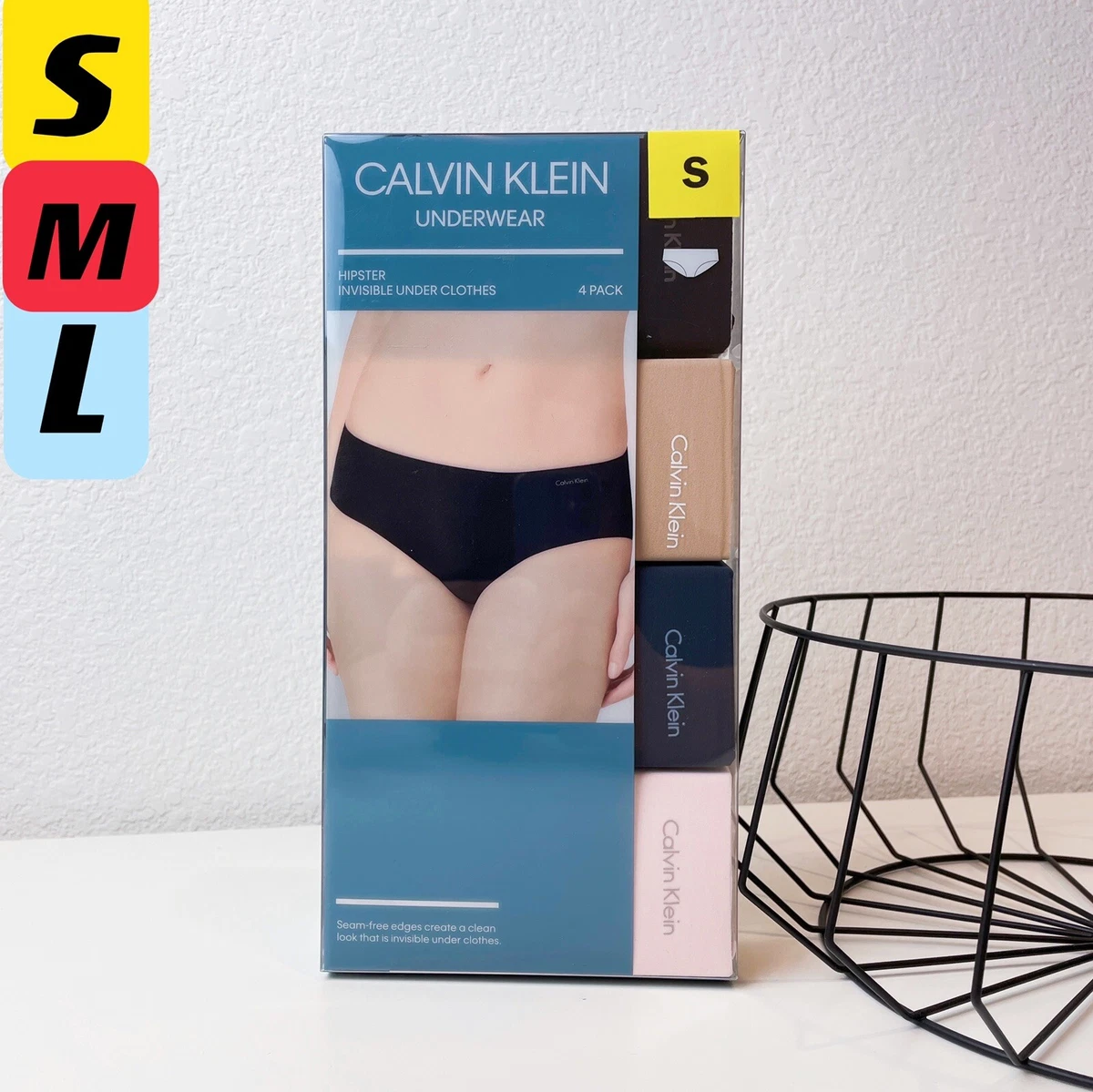 New!! Calvin Klein Womens 4 Pack Hipster Invisible Panty Black