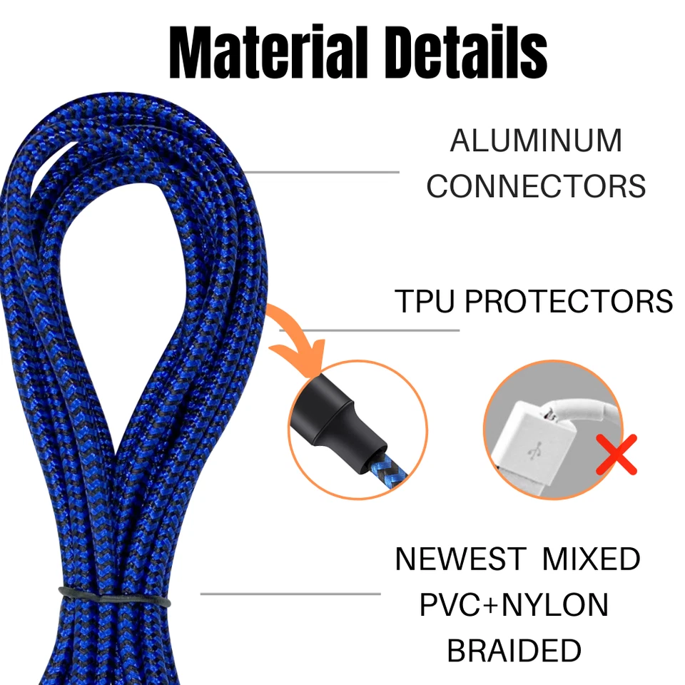 Cable de carga rápida USB cable de carga trenzado de 10 pies para Apple iPhone 11 XR X 8 7 6 Foto 2 de 4