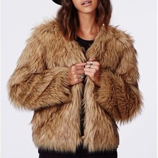 Missguided Belle Short Fur Crop Jacket Brown | Size 14 | Free Postage