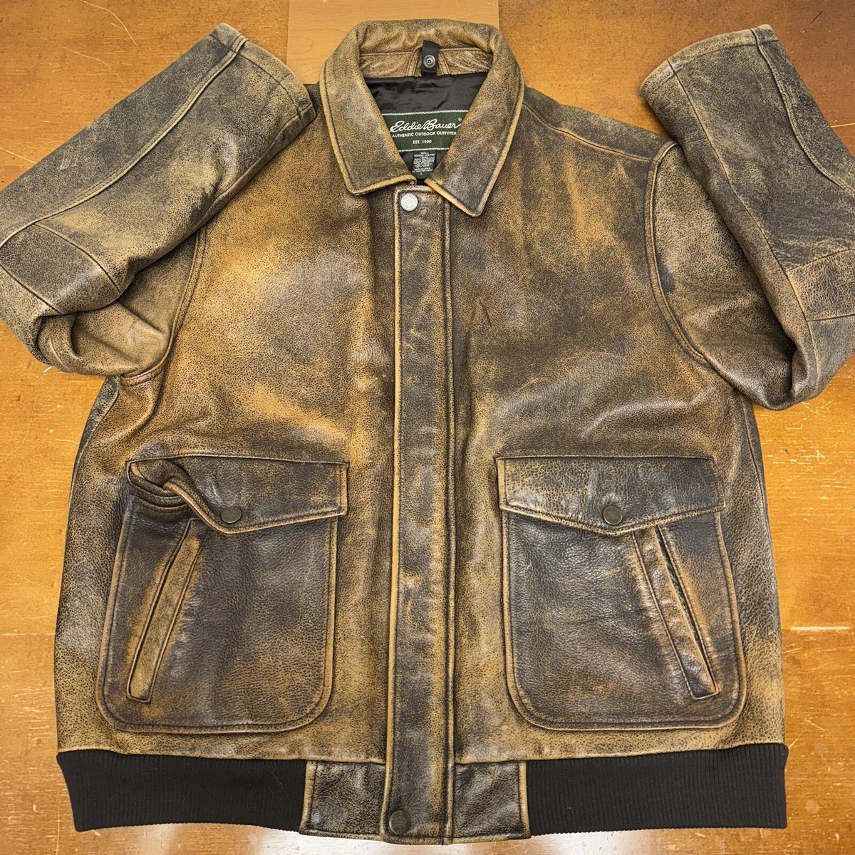 Vintage Eddie Bauer Mens Large Brown Distressed Full Zip Vintage Eddie Bauer Mens Large Brown Distressed Full Zip